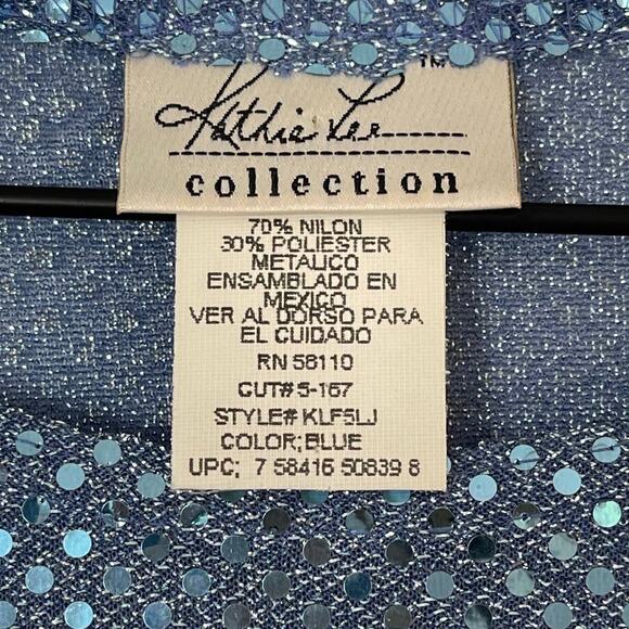 Kathie Lee Vintage Blue Sequin Short Sleeve Top Size Small 80s Party Shimmer - Picture 4 of 5